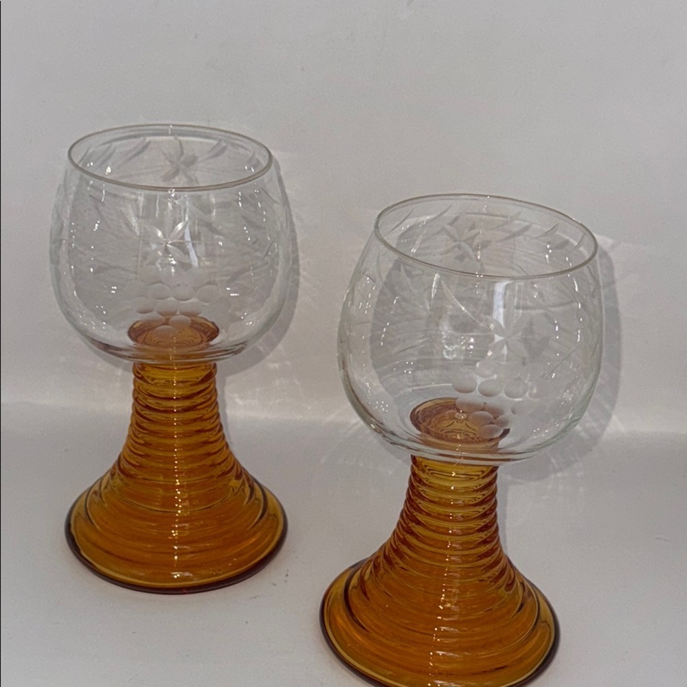 RoemerAmber Stemmed honey comb vintage Glass Goblets